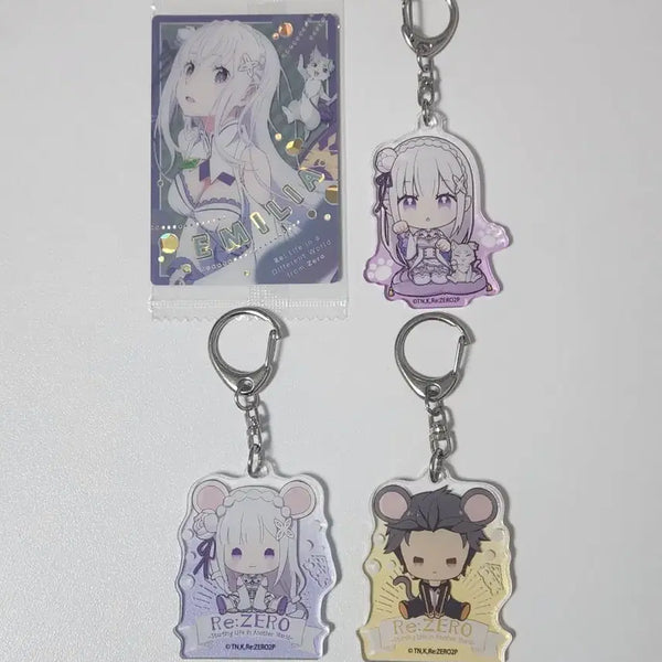 [BUNJANG] Re:Zero Emilia Wafer Card & Subaru Acrylic Keychain Bundle Set / 리제로 에밀리아 웨하스카드 스바루 아크릴 키링 일괄