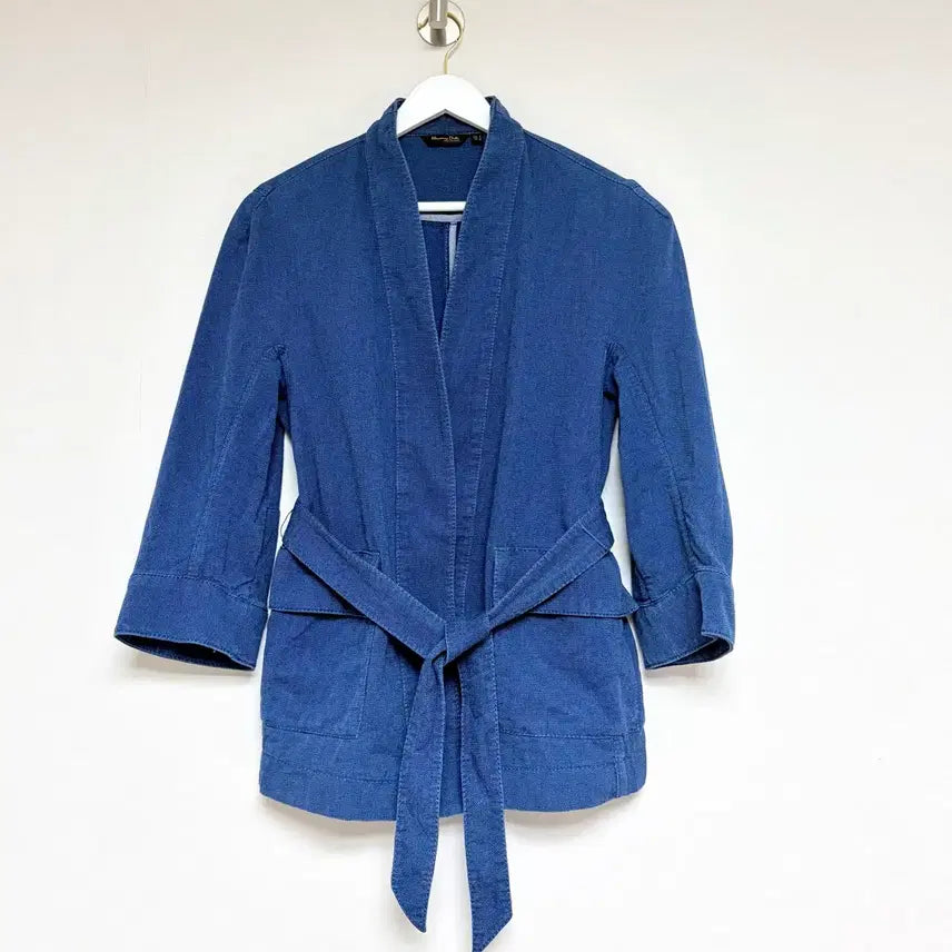 [BUNJANG] Massimo Dutti Blue Tencel Belted Jacket / 마시모두띠 벨트 블루 텐셀자켓