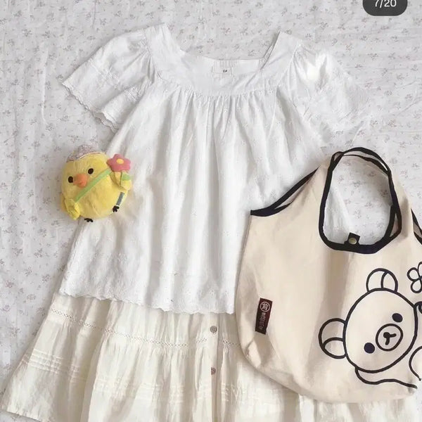 [BUNJANG] Vintage Mori Kei White Punch Lace Blouse / 빈티지 모리걸 하구미 모리노가토 대대장 대장 화이트 펀칭 레이스 블라우스