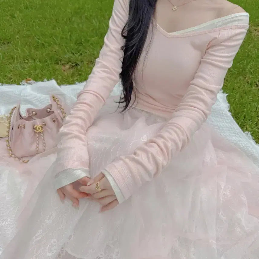 [BUNJANG] Mei Yoon Layered T-Shirt White/Pink / 새상품 메이윤 -3kg 레이어드티셔츠 화이트, 핑크
