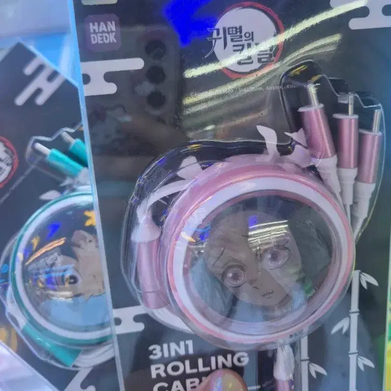 [BUNJANG] Demon Slayer: Kimetsu no Yaiba Nezuko & Tanjiro 3-in-1 Type-C Rolling Cable / 네즈코 탄지로 귀멸의 칼날 롤링 케이블 C타입 아이폰