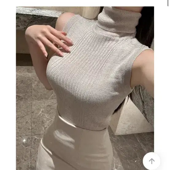 [BUNJANG] Light Beige Polar Neck Sweater and Skirt Set / 폴라+스커트 세트