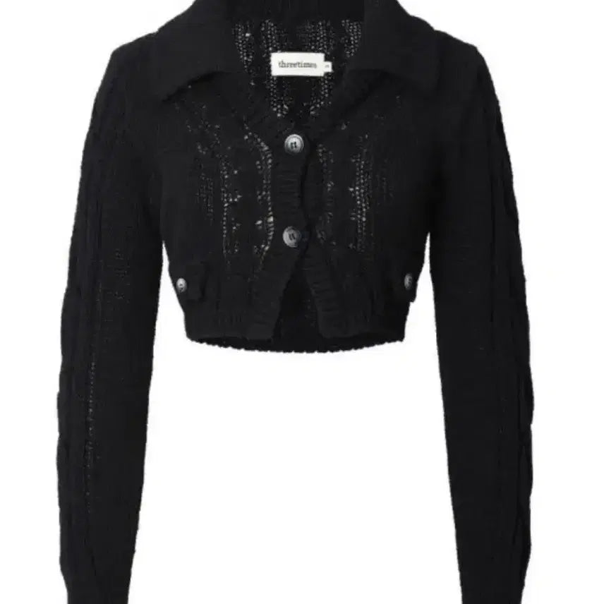 [BUNJANG] Threetimes Black Crop Cardigan Knit / threetimes 블랙 크롭 가디건 쓰리타임즈 크롭 니트