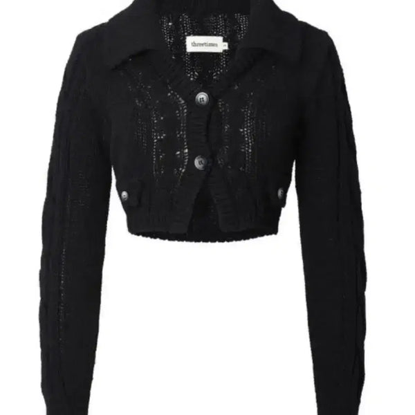 [BUNJANG] Threetimes Black Crop Cardigan Knit / threetimes 블랙 크롭 가디건 쓰리타임즈 크롭 니트