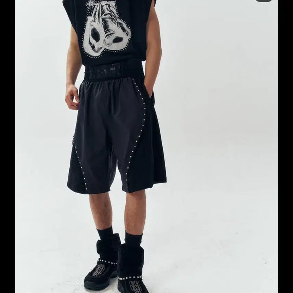 [BUNJANG] Wescen Boxing Stud Bermuda Shorts (Black) (Sealed) / 웨스켄 복싱스터드  버뮤다 팬츠 (블랙)(미개봉 새상품)