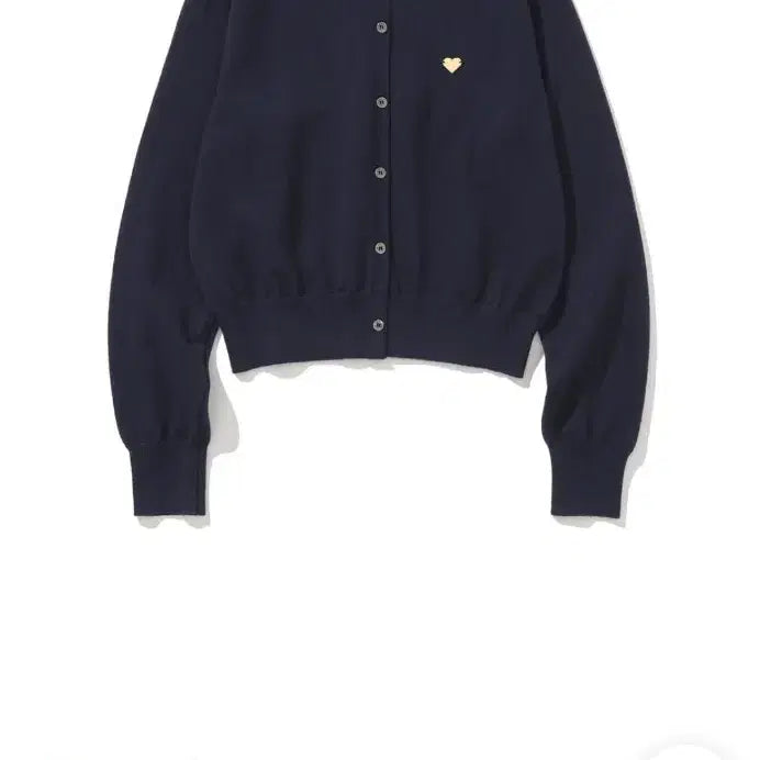 [BUNJANG] Knitted Heart Logo Cropped Round Cardigan (Navy) / [시착1회/새상품급] 니티드 하트 로고 크롭 라운드 가디건 (네이비)