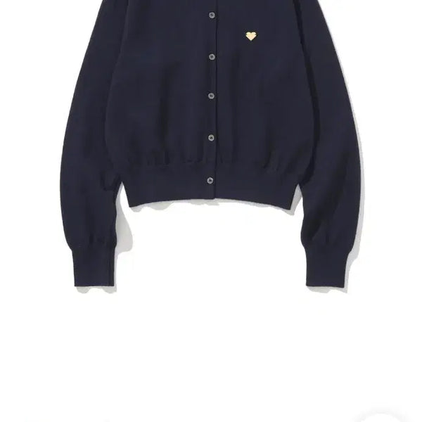 [BUNJANG] Knitted Heart Logo Cropped Round Cardigan (Navy) / [시착1회/새상품급] 니티드 하트 로고 크롭 라운드 가디건 (네이비)