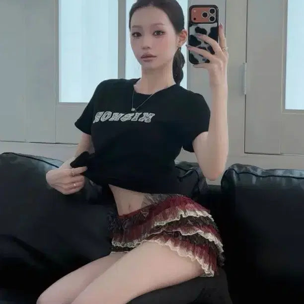 [BUNJANG] Kishore Lace Logo Short-Sleeve T-Shirt White / 키쇼르 레이스 로고 반팔티 화이트 흰색