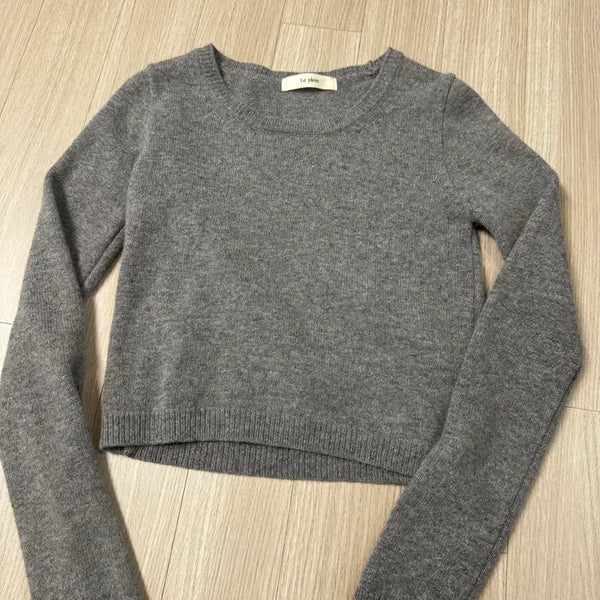 [BUNJANG] Le Plain Crop Knit Gray / 르플레인 크롭니트