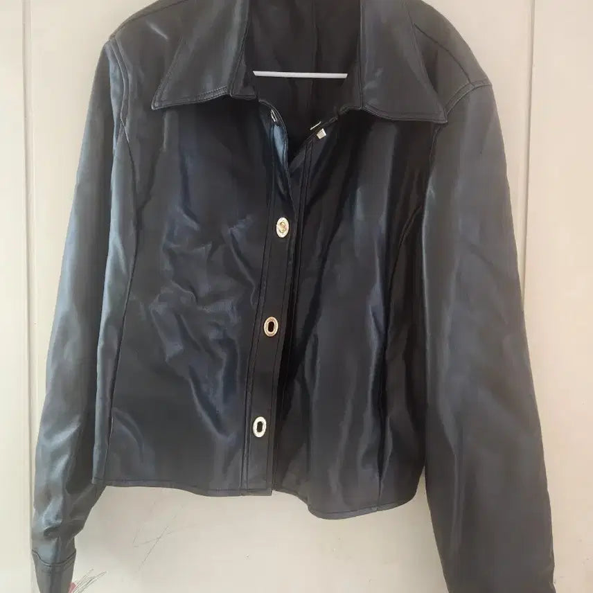 [BUNJANG] Black Leather Gold Button Jacket / 블랙 레더 금장 단추 자켓