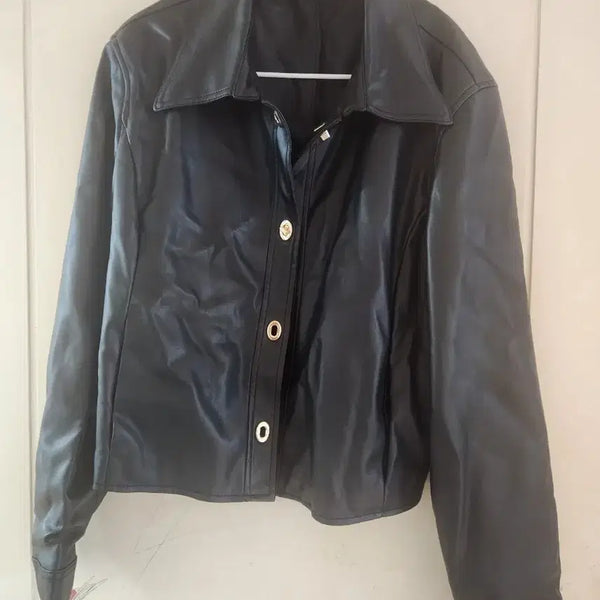 [BUNJANG] Black Leather Gold Button Jacket / 블랙 레더 금장 단추 자켓