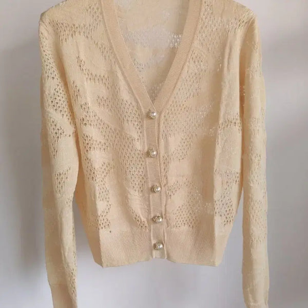 [BUNJANG] OBZE Punch Jacquard V-neck Cardigan / 오/브/제 펀칭 자가드 브이넥 가디건