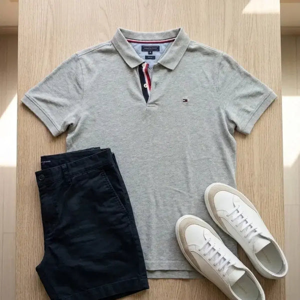 [BUNJANG] Tommy Hilfiger Men's Slim Fit Pique Polo Shirt - Medium (Grey) / [정품] 타미힐피거 남성 슬림핏 카라티 (M사이즈/그레이)