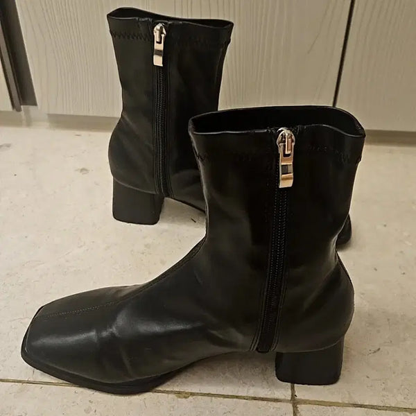 [BUNJANG] Spao Black Soft Leather Boots / 슈펜 블랙  부드러운 가죽부츠