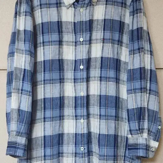 [BUNJANG] Tommy Hilfiger Blue Check Linen Shirt / 타미힐피거 블루 체크 린넨 셔츠 남방 레귤러 핏