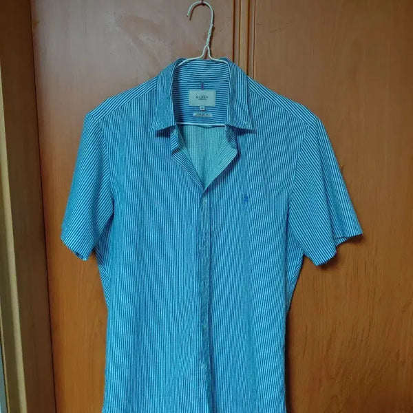 [BUNJANG] Olsen Blue Stripe Short Sleeve Shirt / 올젠 블루 스트라이프 반팔 셔츠