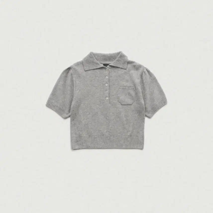 [BUNJANG] The Barnet Grey Fluffy Half-Knit Puff Short Sleeve Knit / 더바넷 그레이 플러피 하프니트