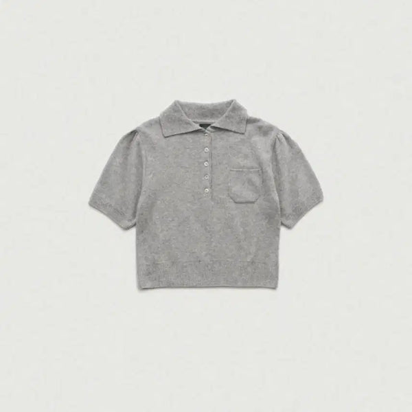[BUNJANG] The Barnet Grey Fluffy Half-Knit Puff Short Sleeve Knit / 더바넷 그레이 플러피 하프니트