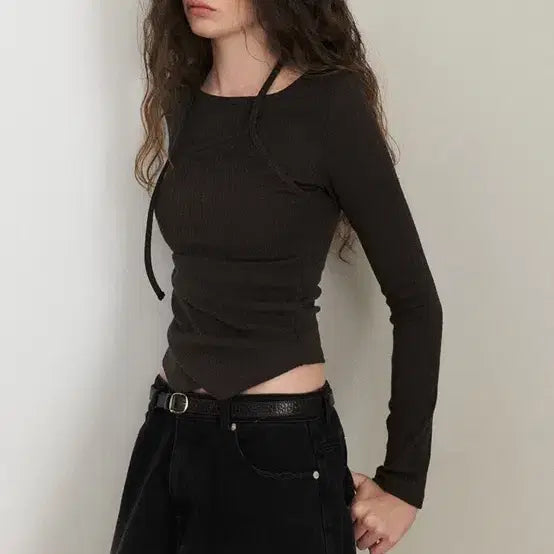 [BUNJANG] ETMON Layered Halter Strap Long Sleeve T-Shirt / 에트몽 Layered Halter Strap T-Shirt
