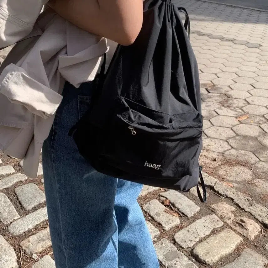 [BUNJANG] Hygge String Backpack Lightweight Summer Black Tote Bag / 헤이그 스트링백팩 김가을백팩 여름 가벼운백팩 경량 여름 블랙백팩 토트백