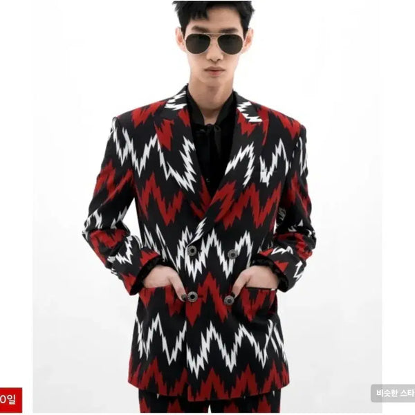 [BUNJANG] Untage Sparky Print Double-Breasted Blazer / 언티지 Sparky 프린트 더블 Breasted(블레이저)(팬츠와 함께 셋업도 판매)