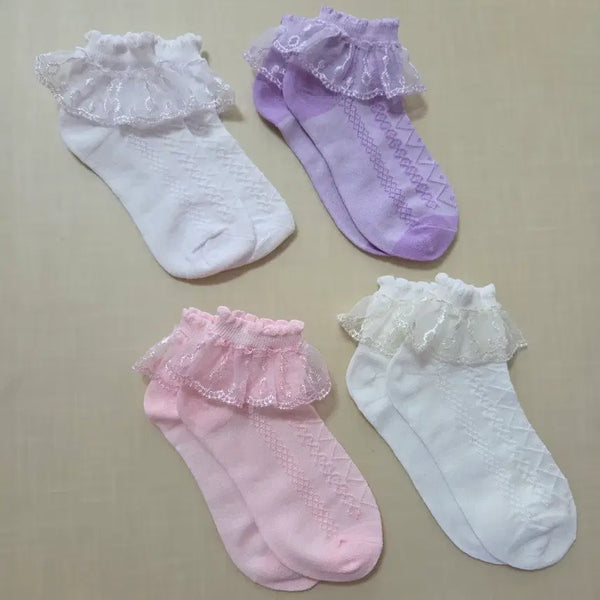 [BUNJANG] Girls' Lace Frill Socks 4-Pair Set / (새상품) 여아 레이스 프릴 양말 4쌍 세트