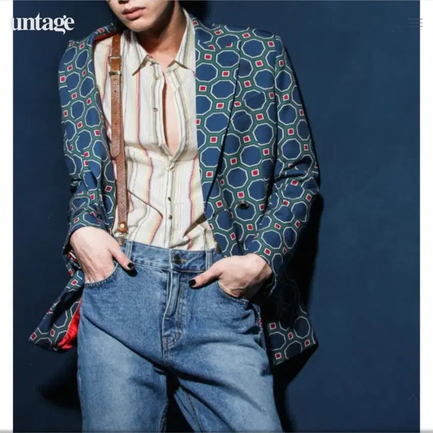 [BUNJANG] Un Tesi Retro C Double Blazer Navy (Sealed New) / 언티지 레트로 C 더블 블레이저(네이비)(미개봉 새상품)