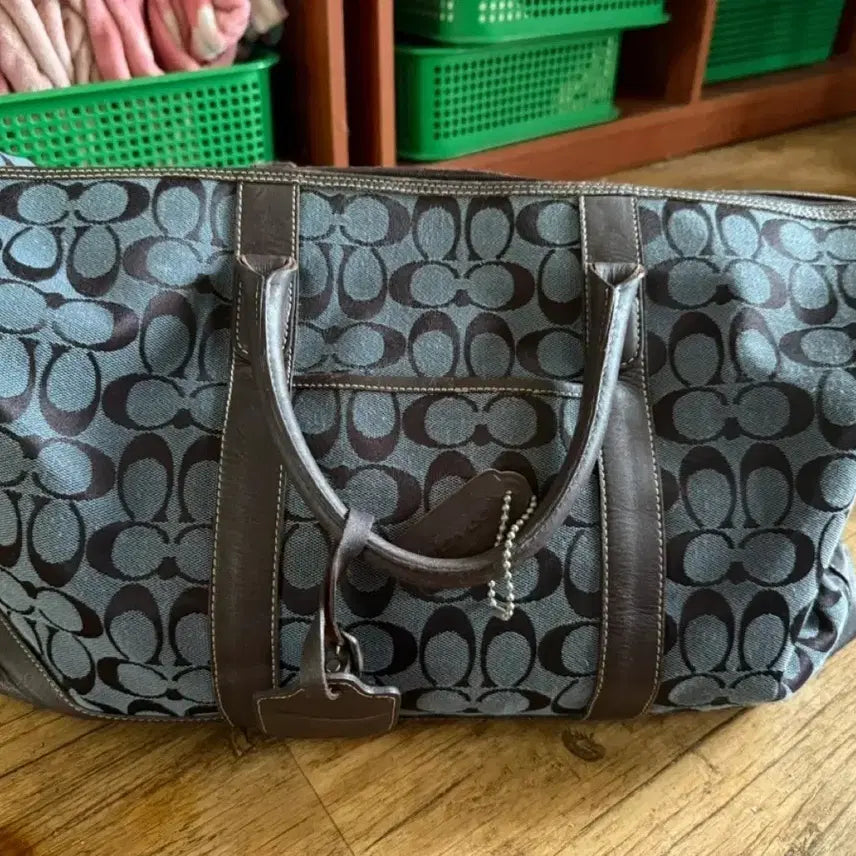 [BUNJANG] Coach Signature Duffle Bag Blue & Brown / 코치 시그니처 더플백