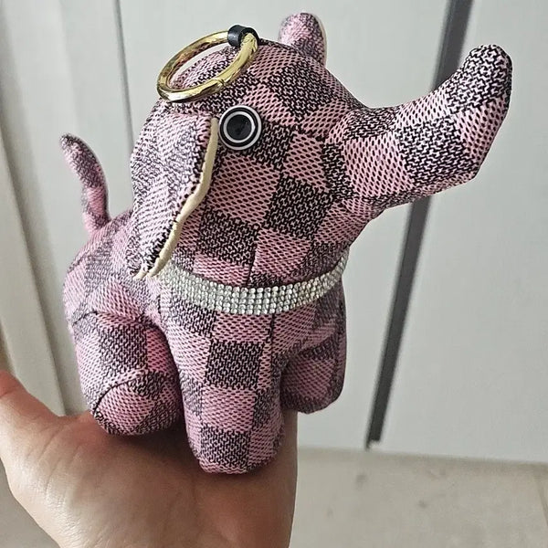 [BUNJANG] Pink Check Elephant Leather Keyring Charm / 특이한 핑크 체크 코끼리가죽  키링 인형