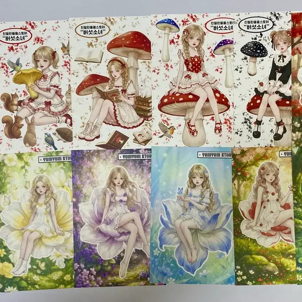 [BUNJANG] Yum Yum Mushroom Girl & Fairy Girl Paper Cutouts - Bundle Set (12 pcs) / [윰윰] 버섯소녀 + 요정소녀 인물 일괄 12장 (상점내 합배송가능)