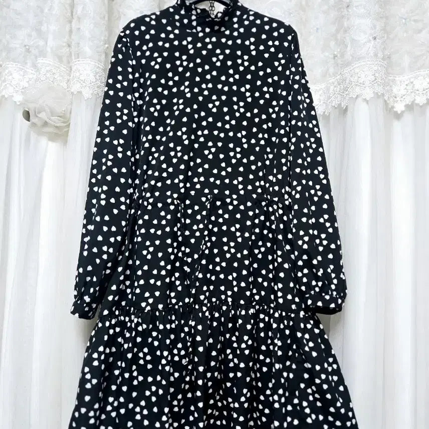 [BUNJANG] Heart Pattern Long Dress Black / 하트 패턴 롱 원피스 블랙