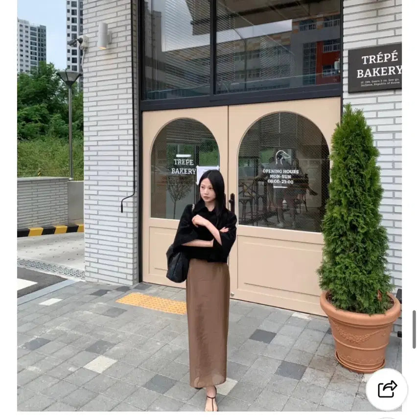 [BUNJANG] Long Organza Skirt - Brown, Size S / 오간자스커트