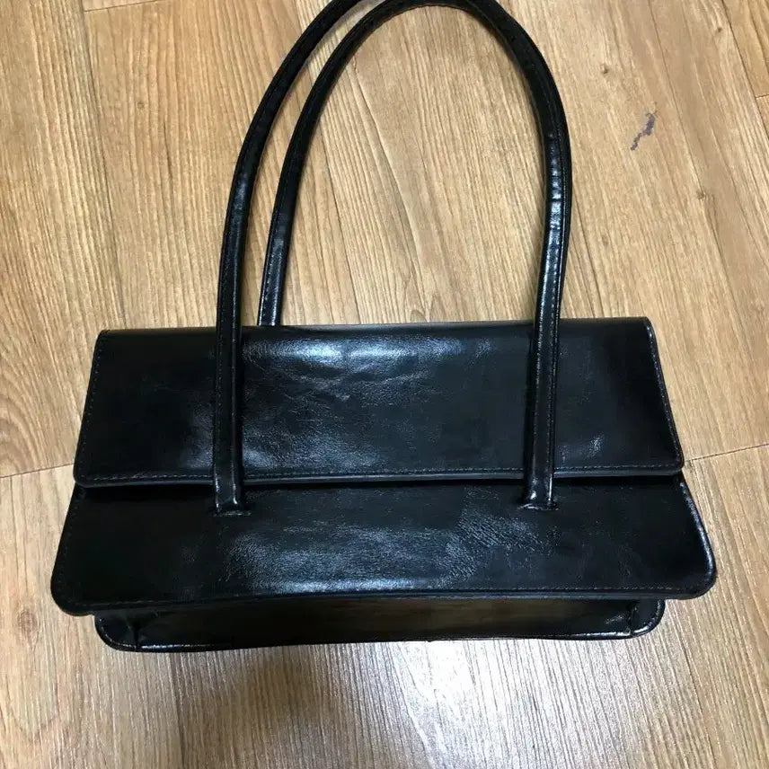 [BUNJANG] Black Leather Tote Bag Shoulder Bag / 블랙 가죽 토트백 숄더백