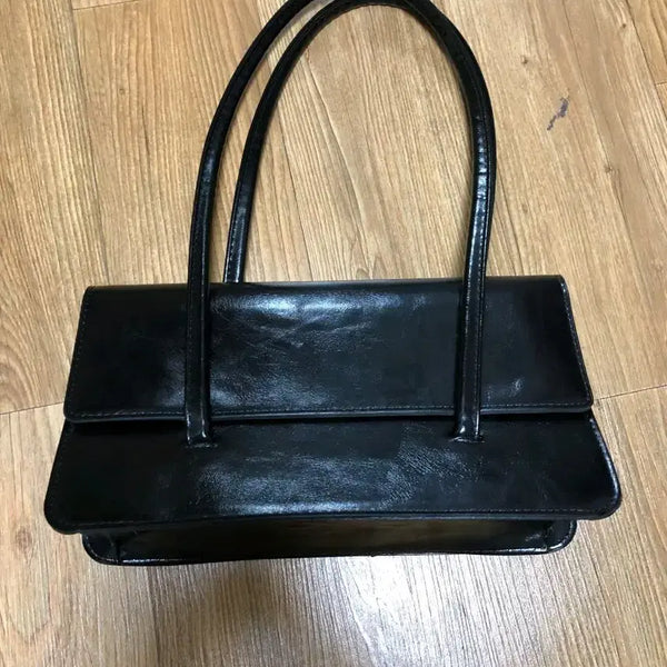 [BUNJANG] Black Leather Tote Bag Shoulder Bag / 블랙 가죽 토트백 숄더백