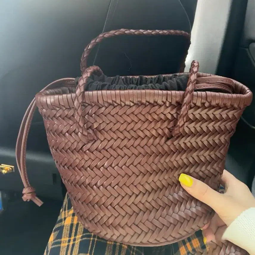 [BUNJANG] Women's Woven Mini Shoulder Bag Leather Bucket Bag / 여성 위빙 숄더백 미니 토트백 데일리 가죽 버킷백