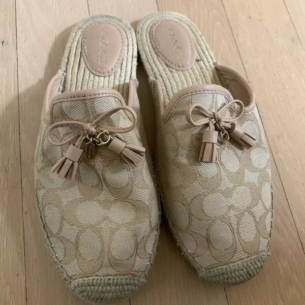 [BUNJANG] Coach Canvas Espadrille Mule Slippers / 코치 캔버스 에스파드류 슬리퍼 뮬