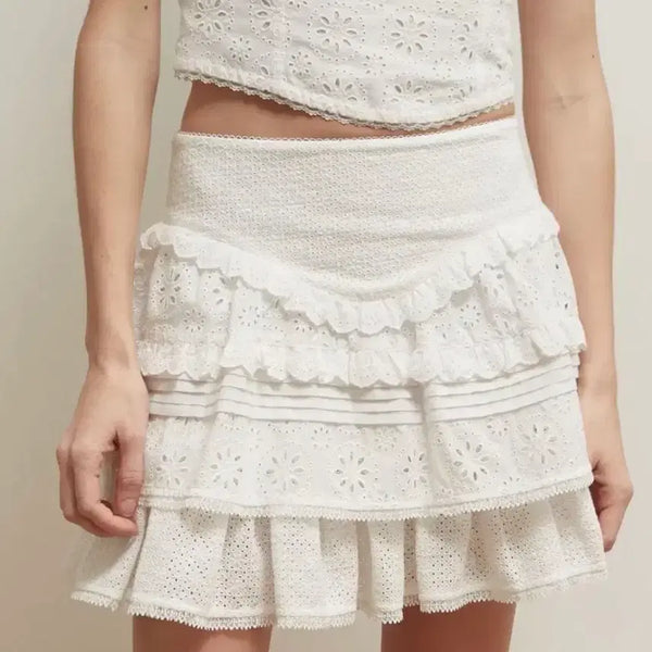[BUNJANG] Salty Pebble Flower Lace Cotton Mini Skirt White / 솔티페블 FLOWER LACE COTTON SKIRT 미니 스커트 화이트