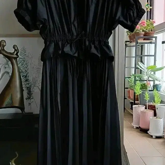 [BUNJANG] OBZEE Black Pleated Long Dress / 한섬 오브제 블랙 롱원피스