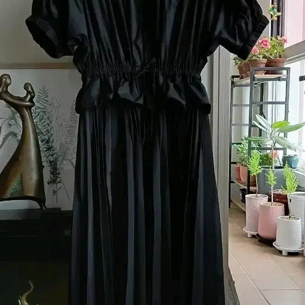 [BUNJANG] OBZEE Black Pleated Long Dress / 한섬 오브제 블랙 롱원피스