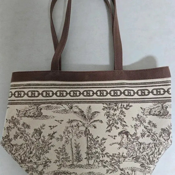 [BUNJANG] HAZZYS Toile de Jouy Canvas Shopper Bag Brown / 해지스 [뜨왈드주이] Toile de Jouy 브라운 캔버스 쇼퍼백