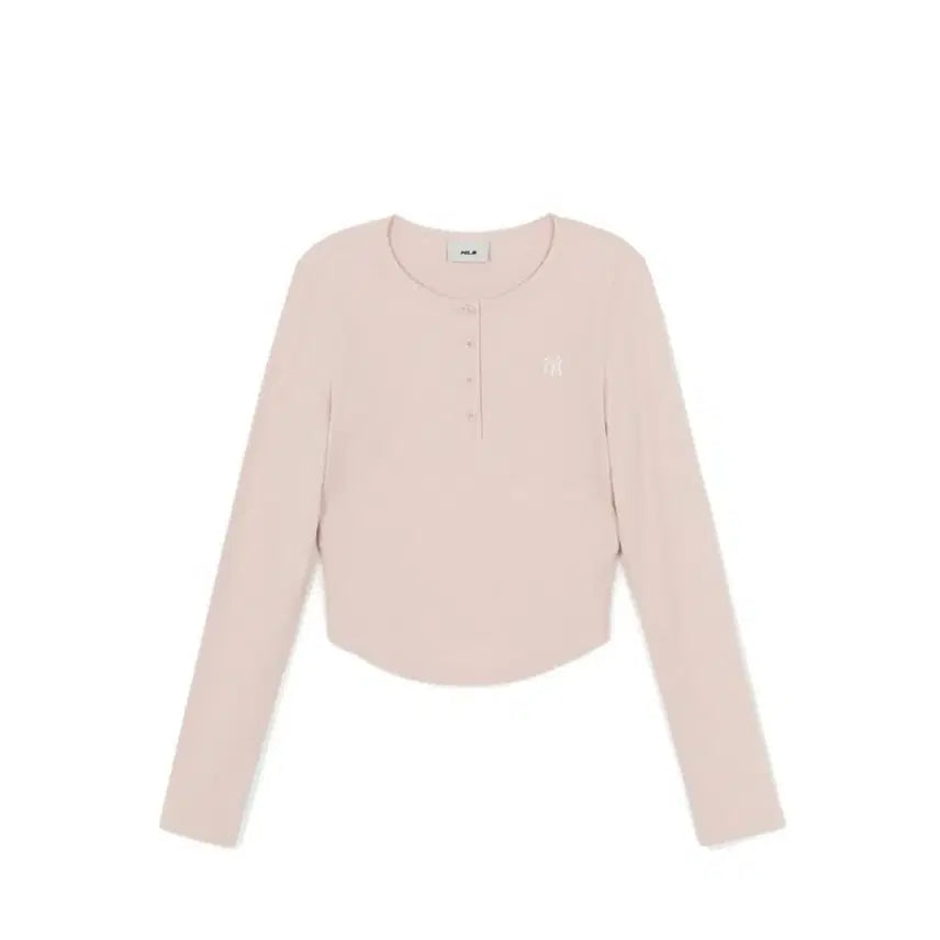 [BUNJANG] MLB Pink Long Sleeve Cropped T-Shirt / MLB 핑크색 긴팔 크롭 티셔츠