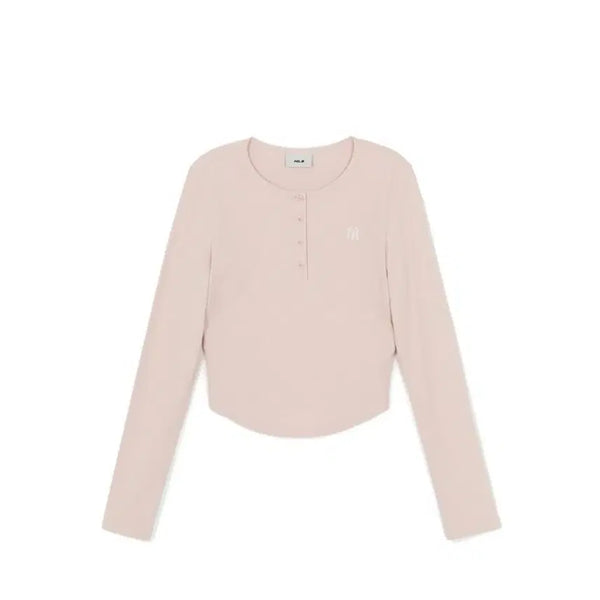 [BUNJANG] MLB Pink Long Sleeve Cropped T-Shirt / MLB 핑크색 긴팔 크롭 티셔츠