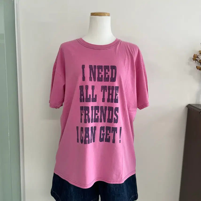 [BUNJANG] Wild Donkey Pink Printing Vintage Short Sleeve T-Shirt / [와일드동키] 핑크 프린팅 빈티지 반팔티
