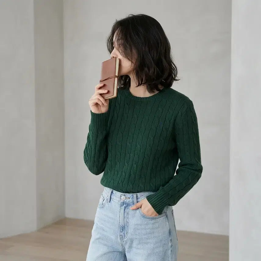 [BUNJANG] Polo Ralph Lauren Cable Knit Green Sweater / 폴로 랄프로렌 케이블 니트 그린 스웨터 ~55