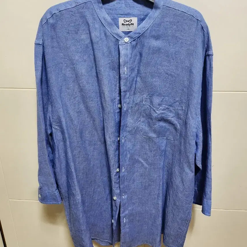 [BUNJANG] Readyfit Linen Henry Neck Shirt Blue / 레디핏 린넨 헨리넥 셔츠 블루