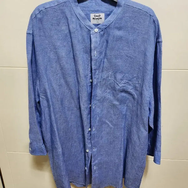 [BUNJANG] Readyfit Linen Henry Neck Shirt Blue / 레디핏 린넨 헨리넥 셔츠 블루