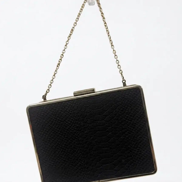 [BUNJANG] MAVIS Black Python Pattern Chain Clutch Bag / MAVIS 블랙 뱀피 체인 클러치