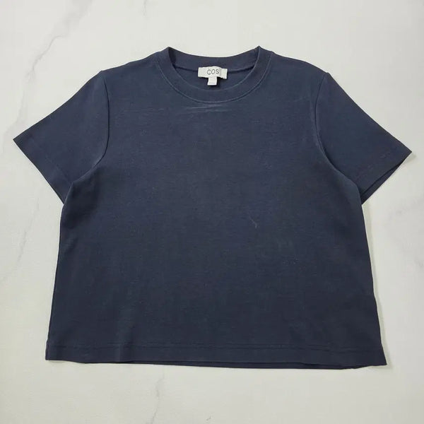 [BUNJANG] COS Navy Crewneck Boxy Fit Crop Short Sleeve T-Shirt FREE / 코스(COS) 네이비 크루넥 박시핏 크롭 반팔티 FREE