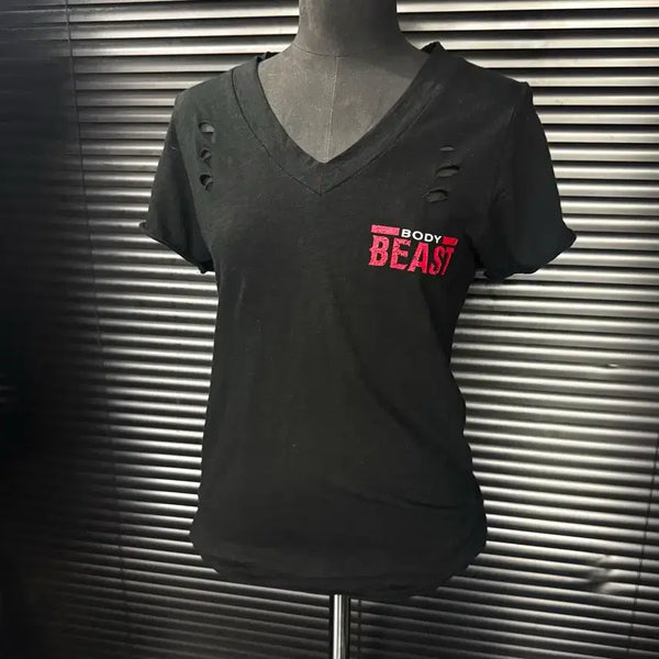 [BUNJANG] Understar Gothic Punk Cut V-Neck T-Shirt / 언더스타 고스 펑크 그런지 커팅 브이넥 반팔티 프린팅 락 시크 로리 갸루
