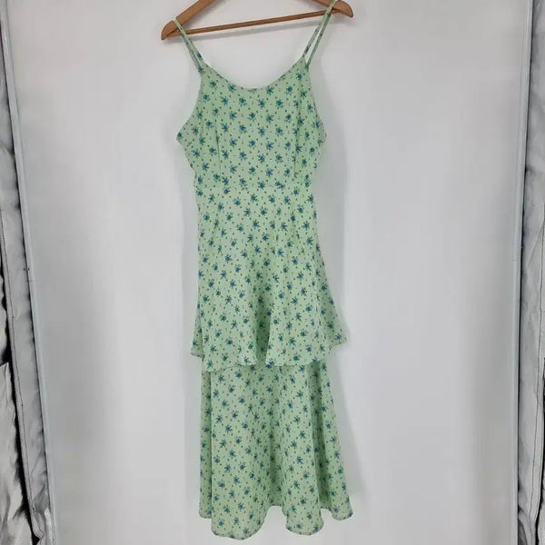 [BUNJANG] Mint Flower Tiered Long Dress / 민트 플라워 캉캉 롱 원피스 [E30990]